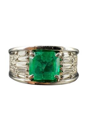 Vintage Natural Emerald & Diamond Ring Band, Platinum, 11.14g, Size 5.75